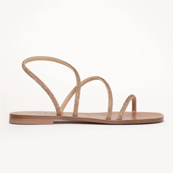 M Gemi The Fosca Crystal Sandals Slip On Flat Shoes Jeweled Gold Tan Size 36.5 - Picture 4 of 10